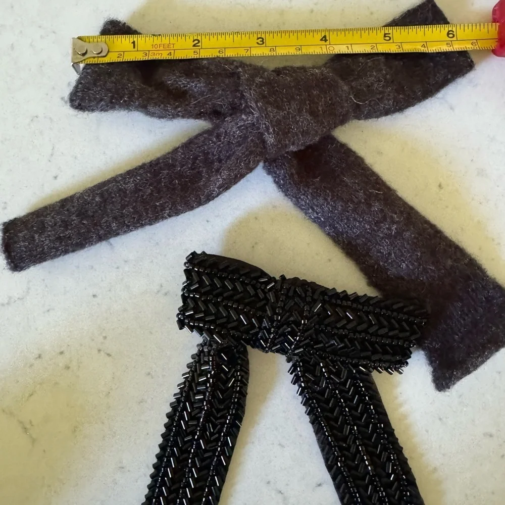 Zara girls black & bow knit sequin hair bows clips accessories